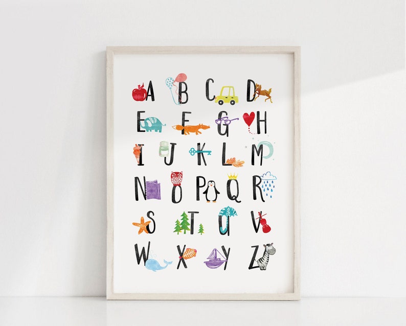 Alphabet Print, Alphabet Nursery Wall Art, Alphabet Poster ABC Wall Art Kids Room Decor Animal Nursery Decor Kids Wall Art Printable ABC Art image 1