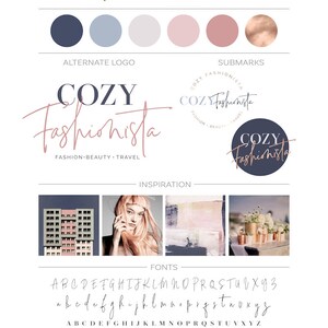 Rose Gold Branding Package, Custom Logo Design Business Branding Kit Makeup Artist Logo Fashion Blog Header Dusty Pink Logo Watermark Stamp image 5