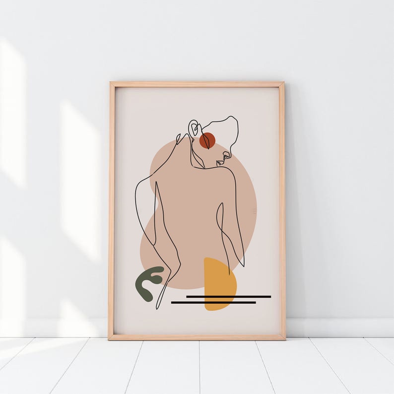 Op de afbeelding: Lijntekening van een persoon met een rode cirkel op de schouder, tegen een achtergrond van abstracte vormen in tinten roze, groen, geel en bruin.