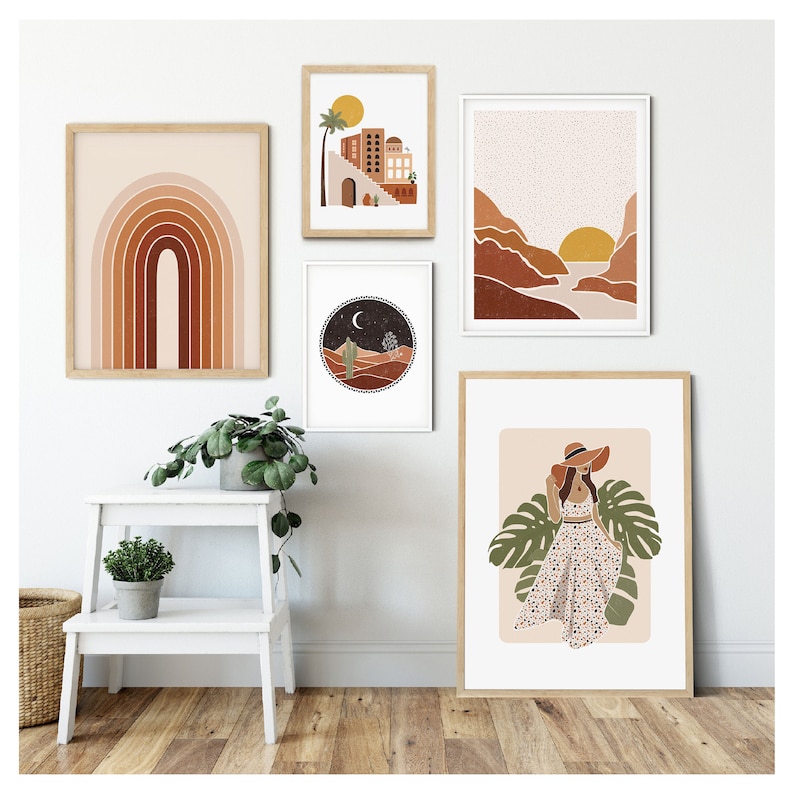 Boho Gallery Wall Set of 5 Prints Burnt Orange Art Boho Room Etsy UK