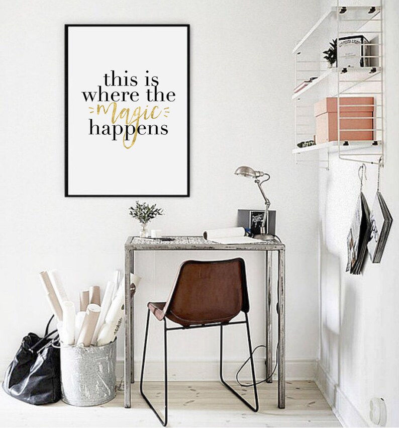 This Is Where the Magic Happens, Office Decor, Inspirational Quote, Scandinavian Print, Typography Print Black & White, Printable Quote Art image 3