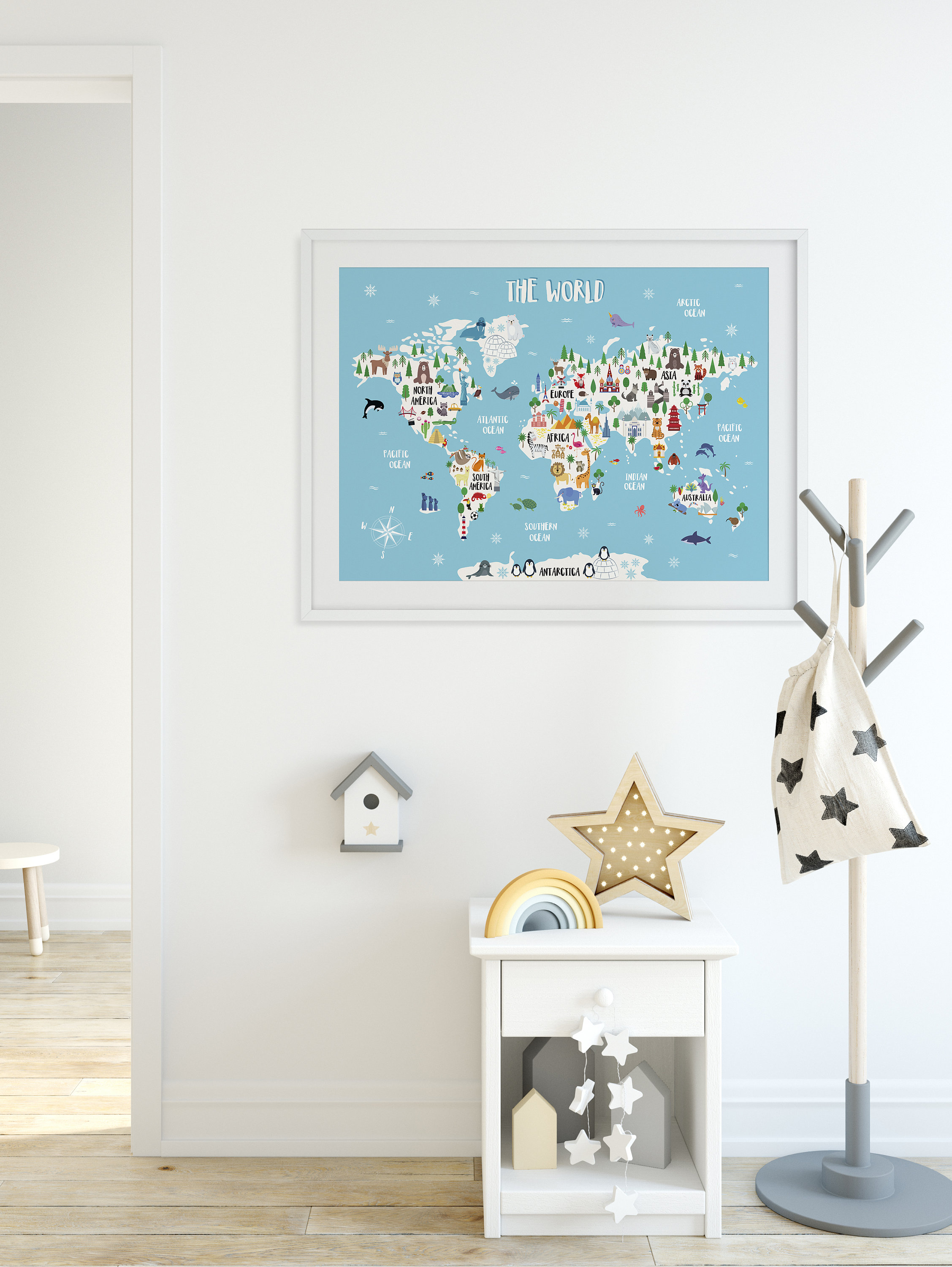 Animal World Map Print, Kids World Map Poster, Nursery World Map, Large ...