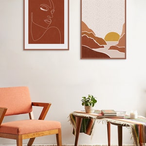 Minimalist Landscape Printable Wall Art, Abstract Sun Art Print, Boho Nature Wall Art, Gallery Wall Decor, Mountains Poster Terra Rust Print image 3