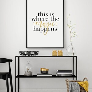 This Is Where the Magic Happens, Office Decor, Inspirational Quote, Scandinavian Print, Typography Print Black & White, Printable Quote Art image 4