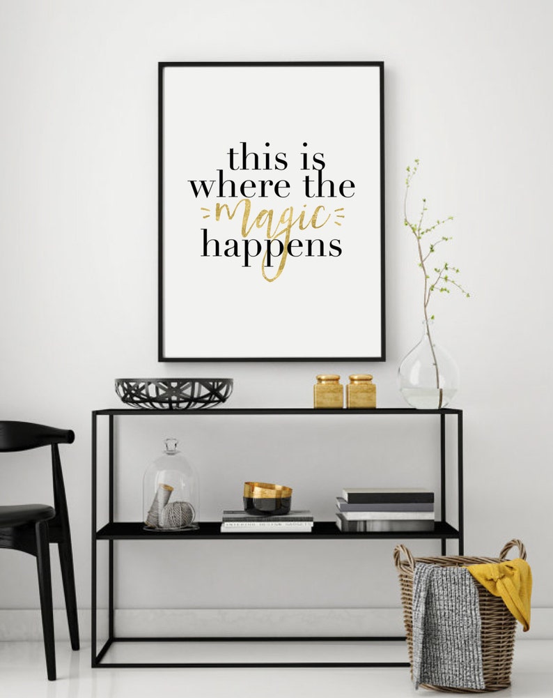 This Is Where the Magic Happens, Office Decor, Inspirational Quote, Scandinavian Print, Typography Print Black & White, Printable Quote Art image 4