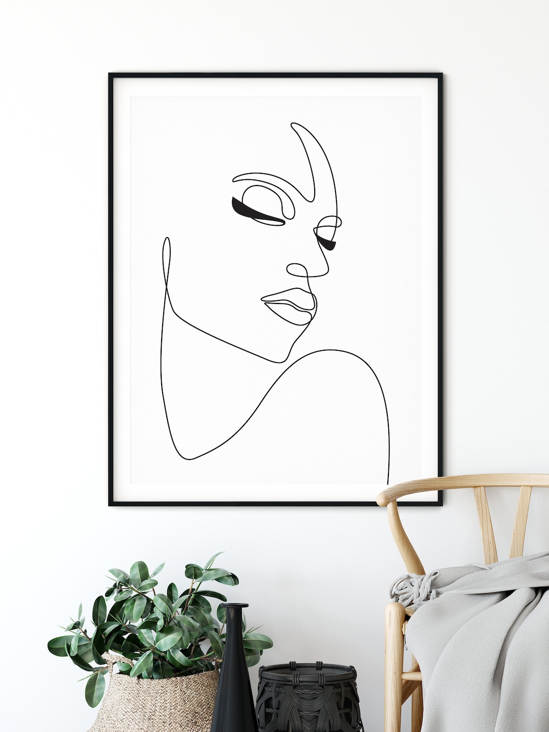 Abstract Art Print Woman Face One Line Drawing, Continuous Line Female ...