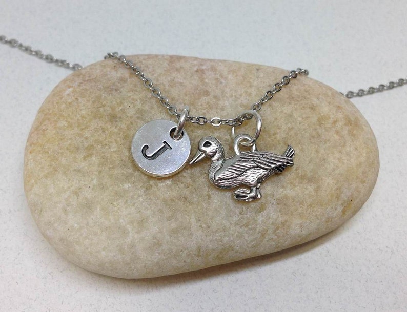 Best Friend Initial Charm Stainless Steel Necklace Duck Necklace Charm Necklace Personalized Gift Duck Animal Charm Custom Gift