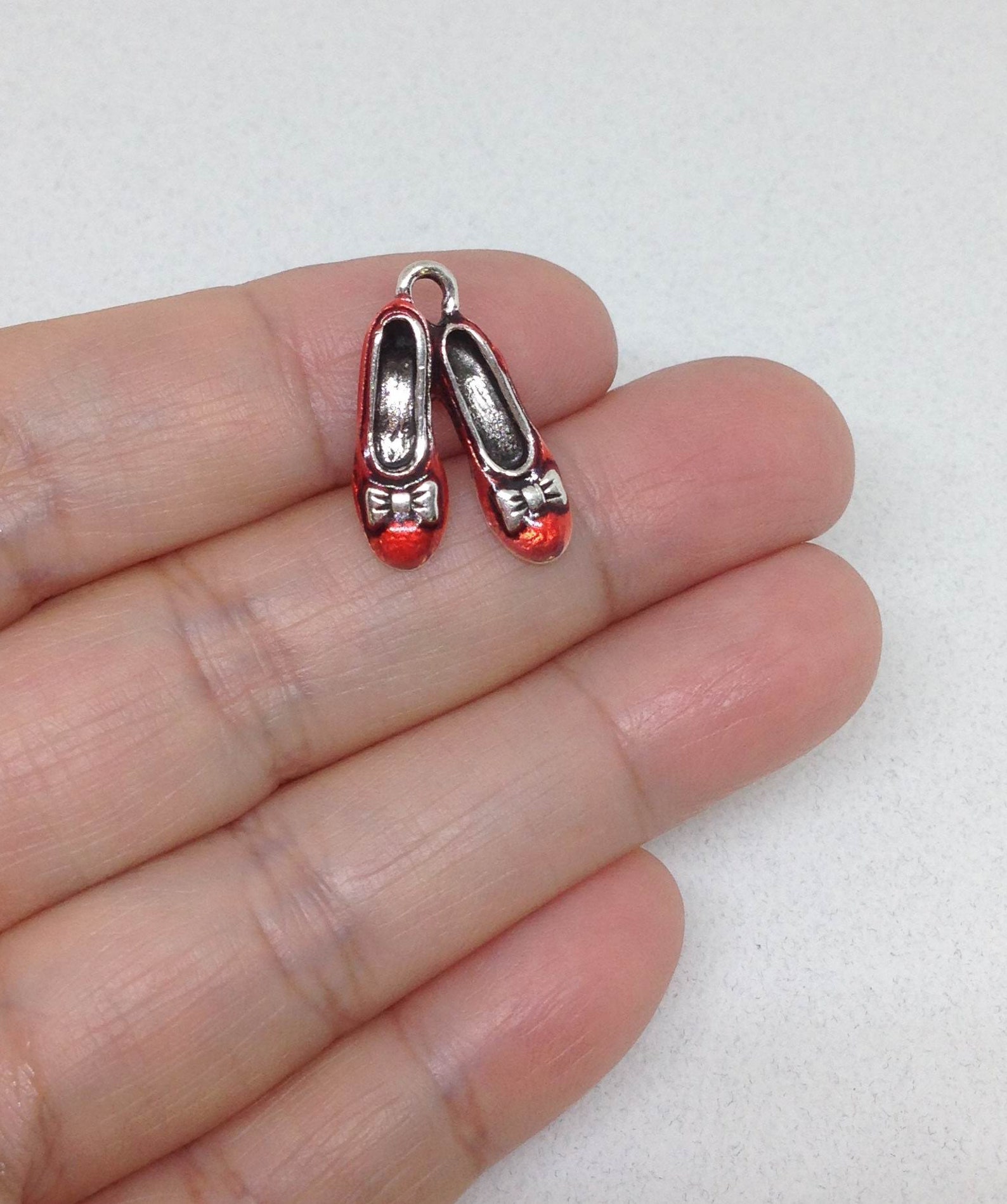 10pcs red | silver magic shoes charm, pair of shoes jewelry, ballerina charm, ballet charm, dancing charm, dancer charm, ballet