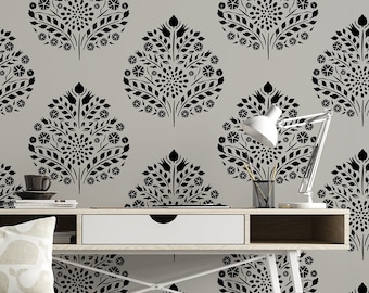 Leaf Damask Pattern Wall Stencil - Damask Wall Stencils, Stencils For Walls, Damask Stencil Ideas, Decorative Wall Stencil, Damask Stencil