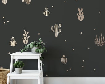 Cactus Pattern Wall Stencil for Painting Walls, Modern Accent Wall Decor, Bedroom Wall Stencils