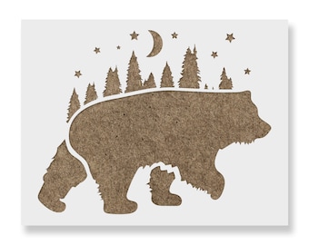 Forest Bear Stencil - Bear Stencil, Forest Stencil, Forest Stencils, Animal Stencils, Woodland Stencil, Cabin Stencils, Hunting Decor