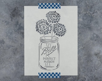 Mason Jar Floral Stencil for Crafts, Plastic Mylar DIY Stencils for Canvas, Wall, Spray Paint