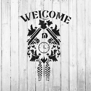 Cuckoo Clock Welcome Stencil for Signs, Mylar Wall Clock Stencils for Crafts and Decor image 3
