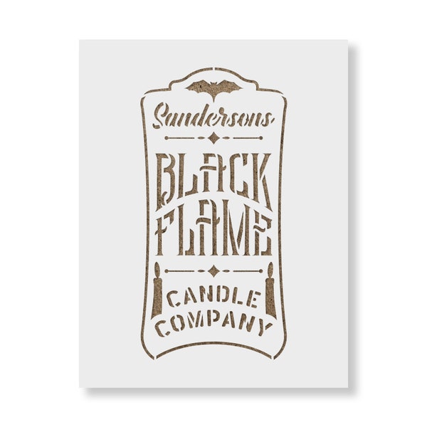 Black Flame Candle Label Stencil - Reusable Stencils for Painting - Mylar Stencil for DIY Projects and Crafts