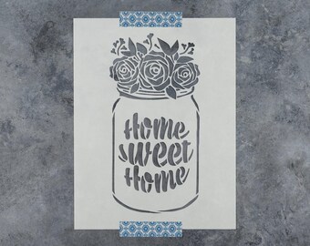 Home Sweet Home Mason Jar Stencil for Farmhouse Signs, Reusable Painting Stencils for Wood Crafts