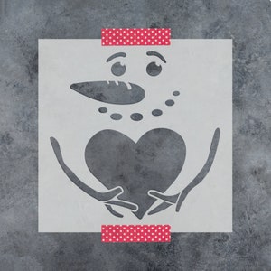 Snowman With Heart Stencil - Snowman Stencils for Crafts, Snowman Stencil Designs, Christmas Stencil, Holiday Stencil