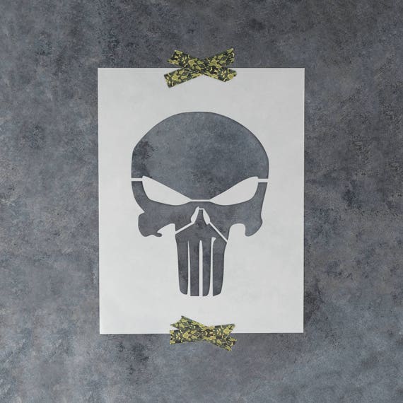 Punisher Stencil Design on Durable Mylar - Reusable Skull Stencil