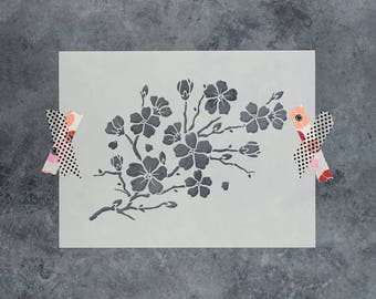 Cherry Blossom Stencil - Reusable DIY Craft Stencils of a Cherry Blossom Tree Branch with Flowers