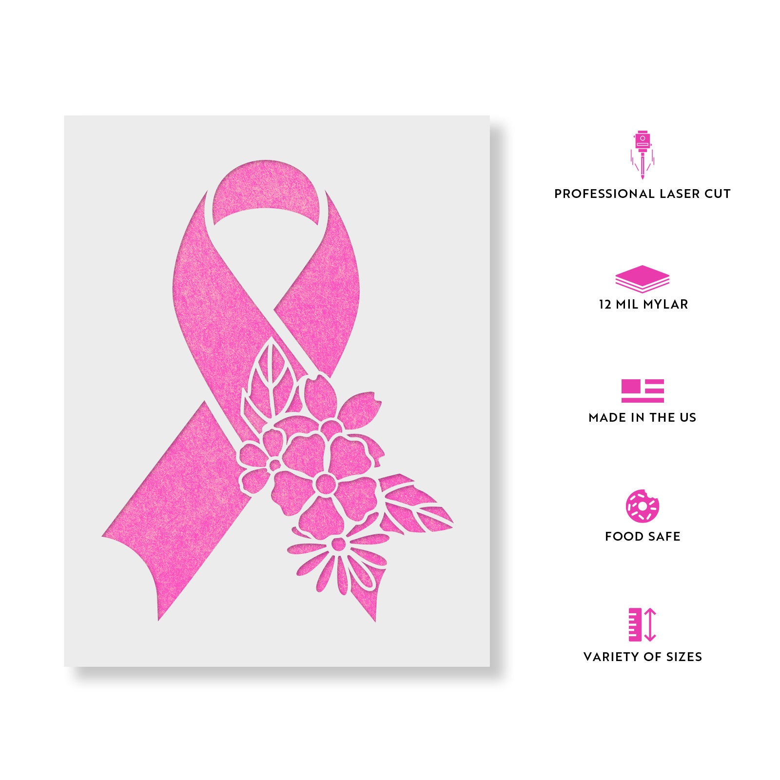 Floral Breast Cancer Ribbon Stencil Reusable Stencils for Painting Create  DIY Floral Breast Cancer Ribbon Home Decor 