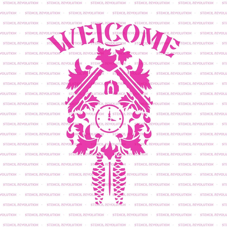 Cuckoo Clock Welcome Stencil for Signs, Mylar Wall Clock Stencils for Crafts and Decor image 5