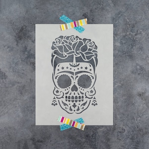 Sugar Skull Frida Stencil - Sugar Skull Stencils, Dia De Los Muertos Stencil, Day Of The Dead Stencil, Halloween Stencil, Pumpkin Stencil