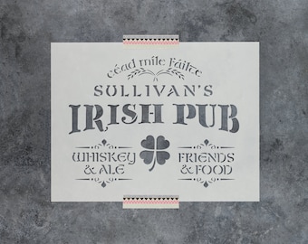 Irish Pub Whiskey Ale Friends Food Sign Stencil for Man Cave, Shamrock, St Pattys Stencils
