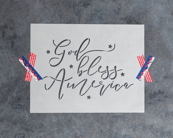 God Bless America Script Independence Stencil - America Stencil, Script Stencil, Independence Stencil, Usa Decor, Usa Art, Independence Day