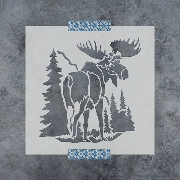 Moose In The Woods Stencil - Moose Stencil, Woods Stencil, Mountain Stencil, Wildlife Stencil, Stencil Signs, Elk Stencil, Outdoor Stencils