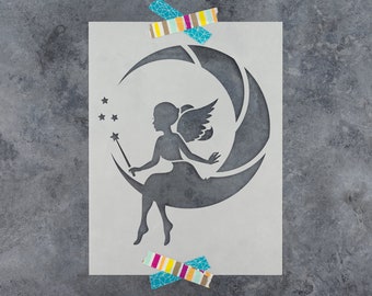 Fairy Moon Stencil - Fairy Stencil, Fairy Moon, Moon Stencil, Fairy Stencils, Stencil Of Fairy, Fairy, Fairy Decal, Fairy Sticker