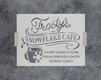 Snowflake Cafe Stencil for Winter and Christmas Crafts, Holiday Decor and Cold Weather Templates