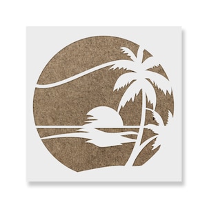 Sunset Beach Stencil - Beach Stencils, Large Beach Stencil, Sunset Stencil, Summer Stencils, Waves Stencil, Palm Tree, Coastal, Sunset Beach