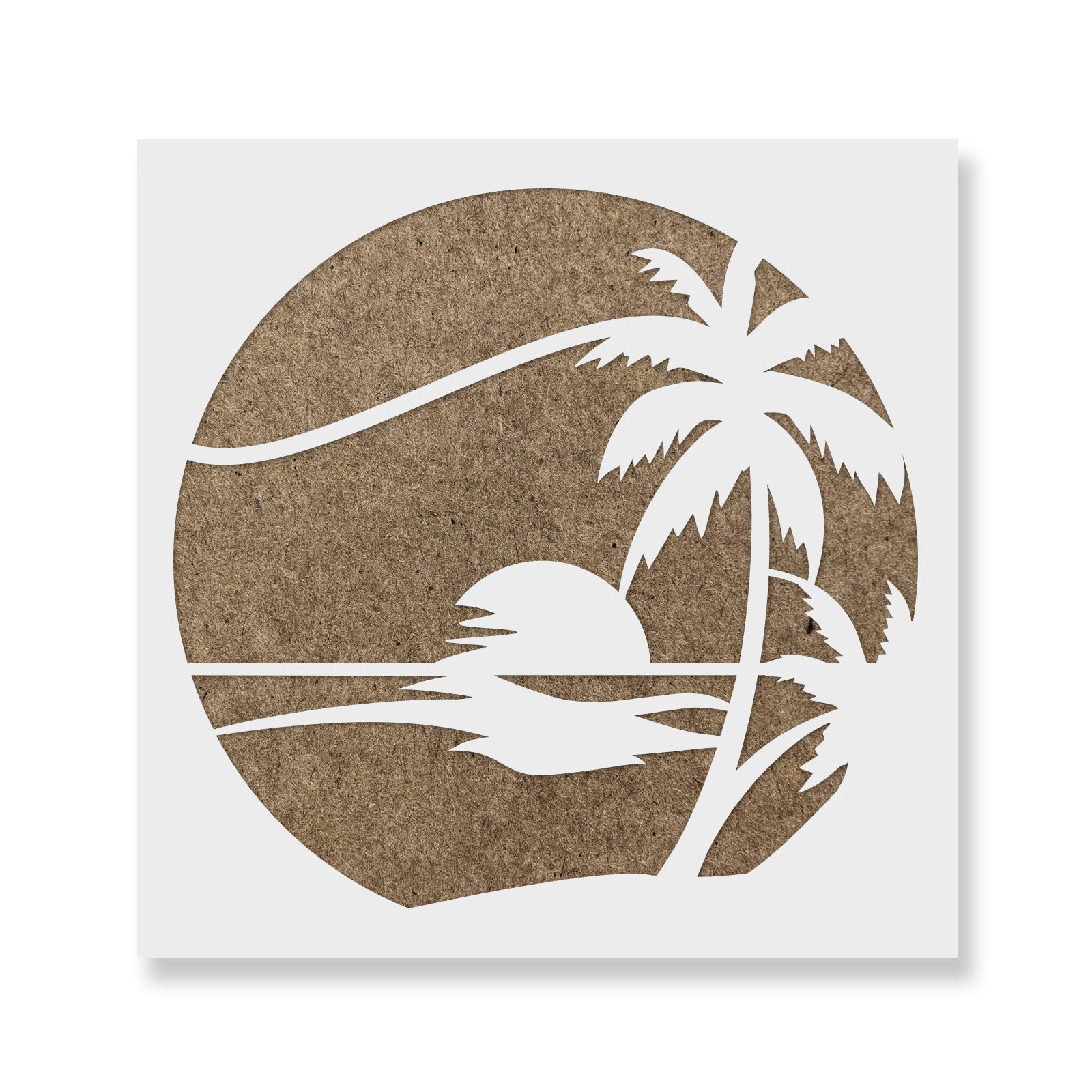 Sunset Beach Stencil - Beach Stencils, Large Beach Stencil, Sunset Stencil, Summer Stencils, Waves Stencil, Palm Tree, Coastal, Sunset Beach