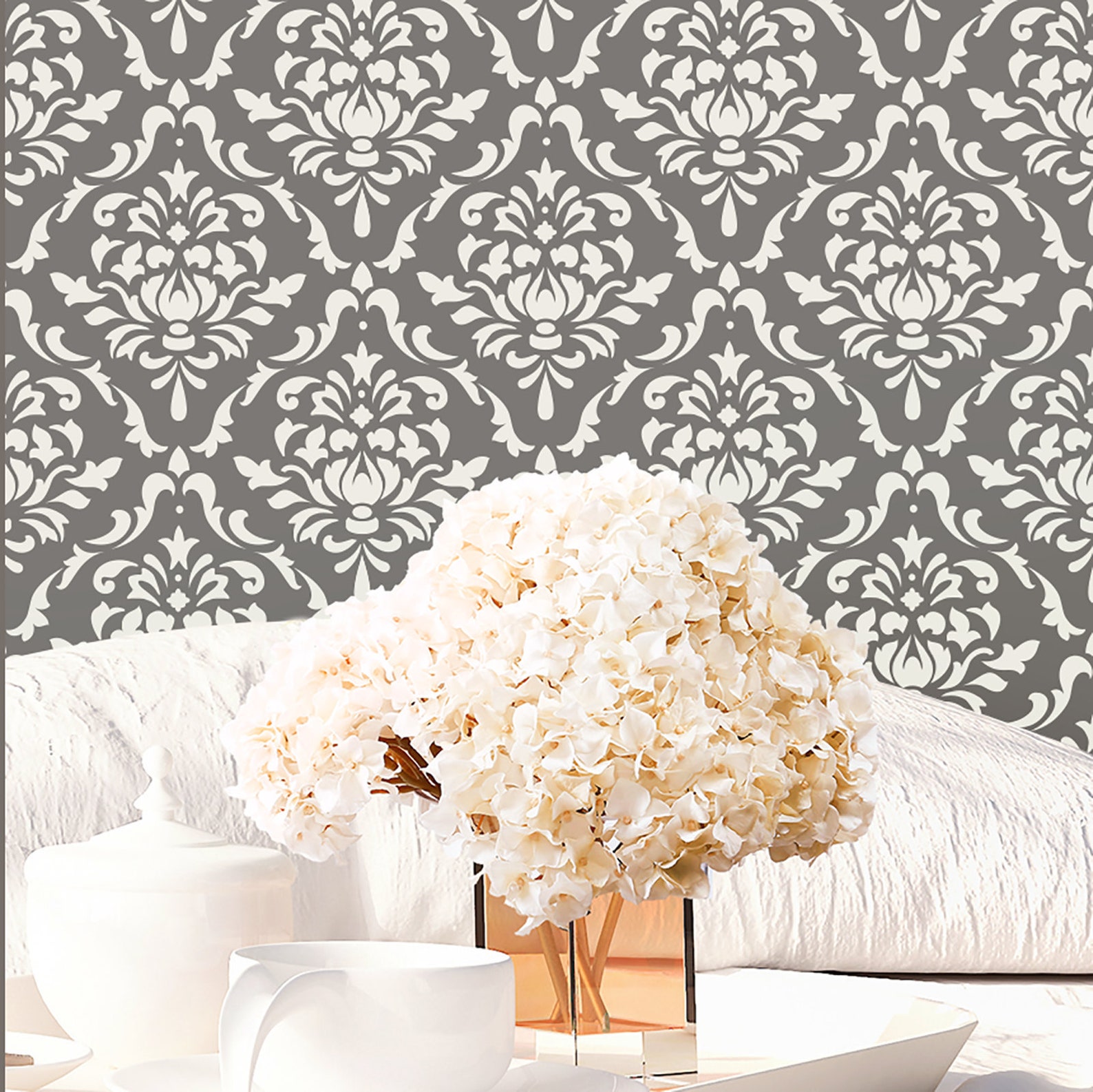 Damask Floral Wall Stencil for Painting – Large Reusable Decor Stencils ...