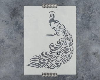 Peacock Stencil for Wall Art, Feather Design, Animal Stencils, Reusable Painting Template