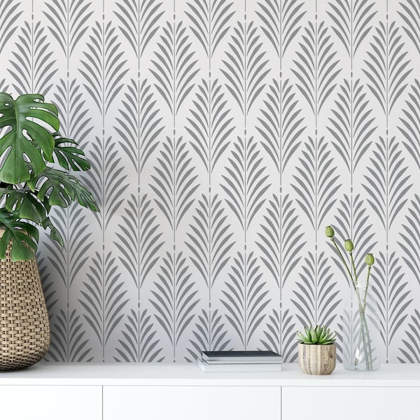 Fern Wall Stencil - Large Art Deco Frond Arches for Bathroom