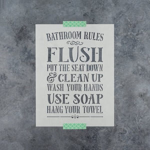 Bathroom Rules Bathroom Sign Stencil - Bathroom Stencil, Rules Stencil, Sign Stencil, Bath Sign, Rules Sign, Wall Decor, Restroom Decor