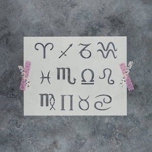Zodiac Symbols Stencil - Reusable DIY Craft Stencils of Zodiac Aries Taurus Gemini Cancer Leo Virgo Libra Scorpio Capricorn Symbol Stencils