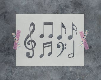 Music Notes Stencil - Large Music Note Stencil, Music Stencils, Music Note Wall Stencil, Music Symbols Stencils, Music Reuseable Stencil