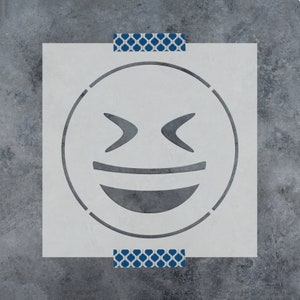 Emoji Grinning Squinting Stencil - Reusable DIY Craft Stencils of an Emoji Grinning - Emoji, Sign Stencil, Stencil Template, Mylar Stencil