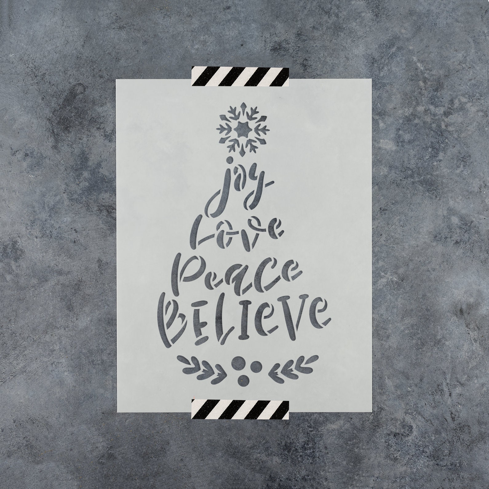 Joy Love Peace Believe Snowflake Laurel Stencil Durable &amp; - Etsy