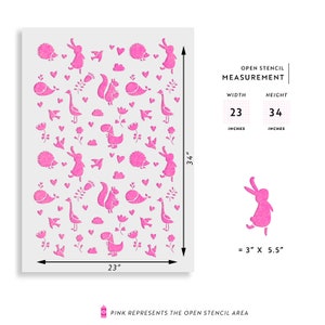 Cute Animals Pattern Wall Stencil - Bedroom Wall Decor, Kid Stencil Set ...