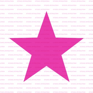 May include: A pink five-pointed star on a white background with the text "Stencil Revolution" repeated throughout.