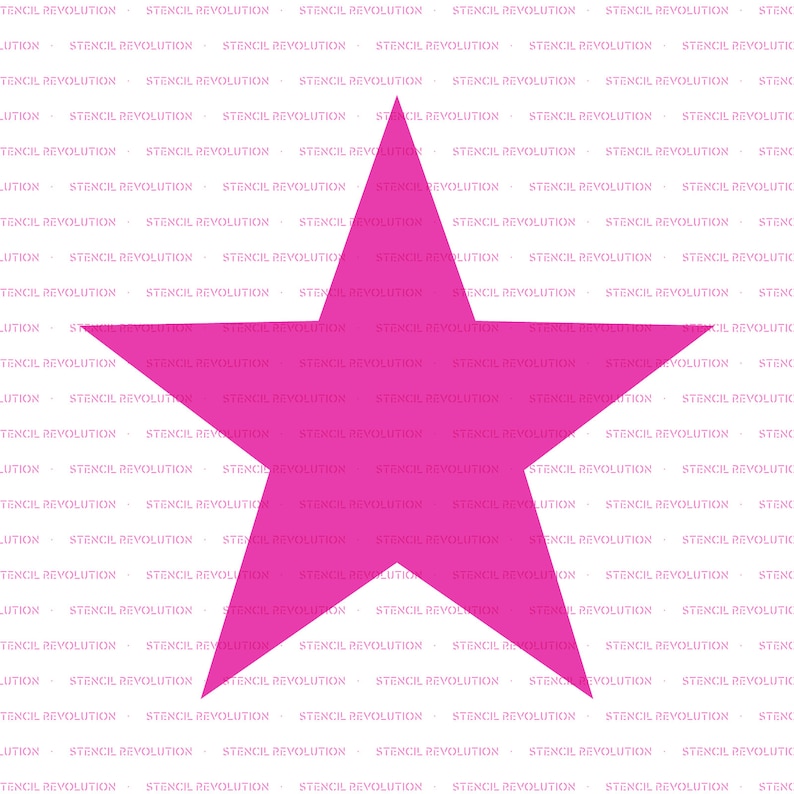 May include: A pink five-pointed star on a white background with the text "Stencil Revolution" repeated throughout.
