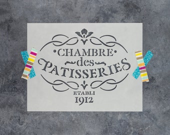 French Label Chambre des Patisseries Stencil - French Stencils, French Label, French Patisserie, French Country Stencils, Paris Stencil