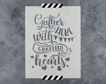 Gather Here Stencil for Wood Crafts, Reusable Farmhouse Stencils with Heart Design