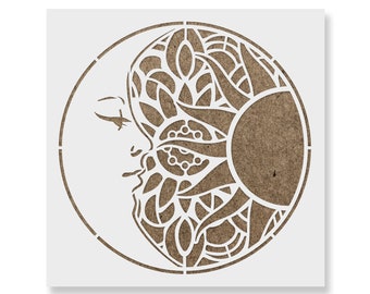 Mandala Sun and Moon Stencil - Mandala Stencil, Sun Stencil, Moon Stencils, Boho Stencil, Mandala Templates, Moon Stencils, Reusable Stencil