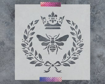 Royal Bee Stencil - Bee Stencil, Bee Stencil For Painting, Furniture Stencils, Queen Bee Stencil, French Stencil, Wreath Stencil