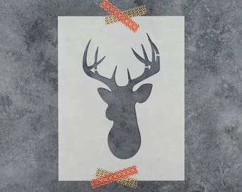 Buck Stencil for Crafts, Deer Head Stencils, Antler, Silhouette, Hunting, Painting Template