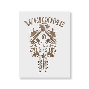 Cuckoo Clock Welcome Stencil for Signs, Mylar Wall Clock Stencils for Crafts and Decor image 4