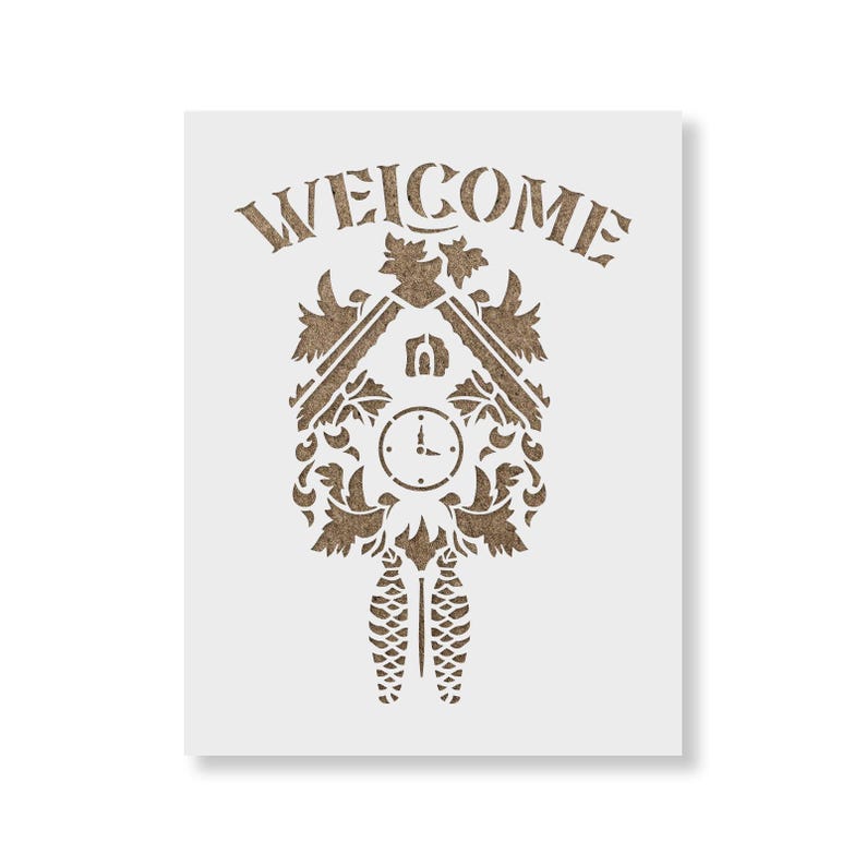 Cuckoo Clock Welcome Stencil for Signs, Mylar Wall Clock Stencils for Crafts and Decor image 4
